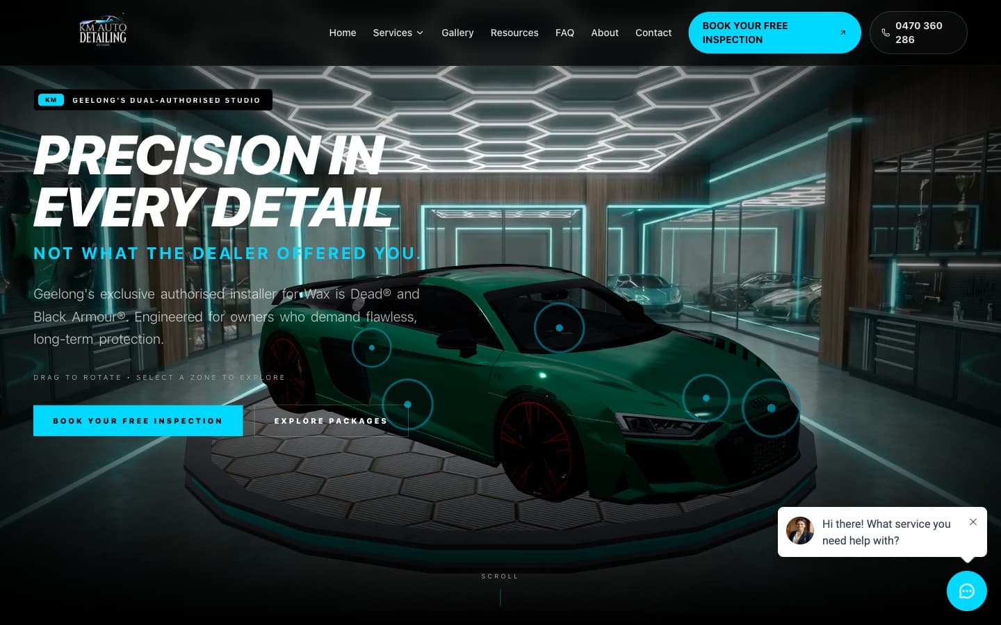 KM Auto Detailing website built by Ampliia AI