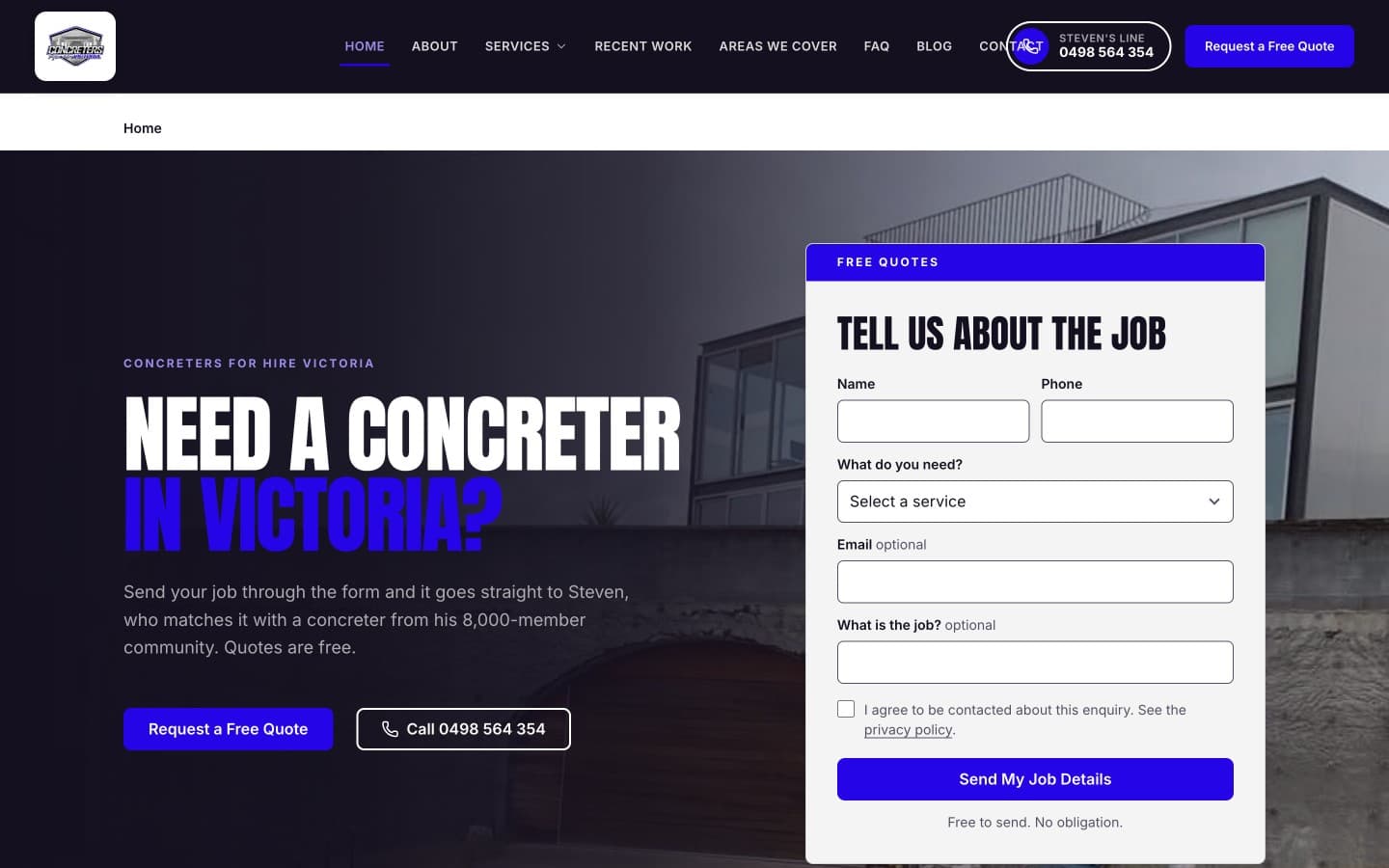 Concreters For Hire Victoria website built by Ampliia AI