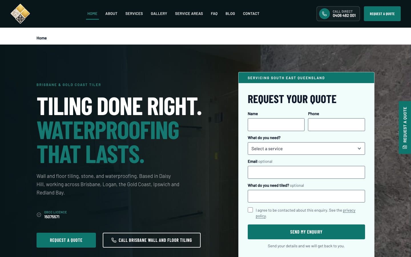 Brisbane Wall and Floor Tiling website hero screenshot
