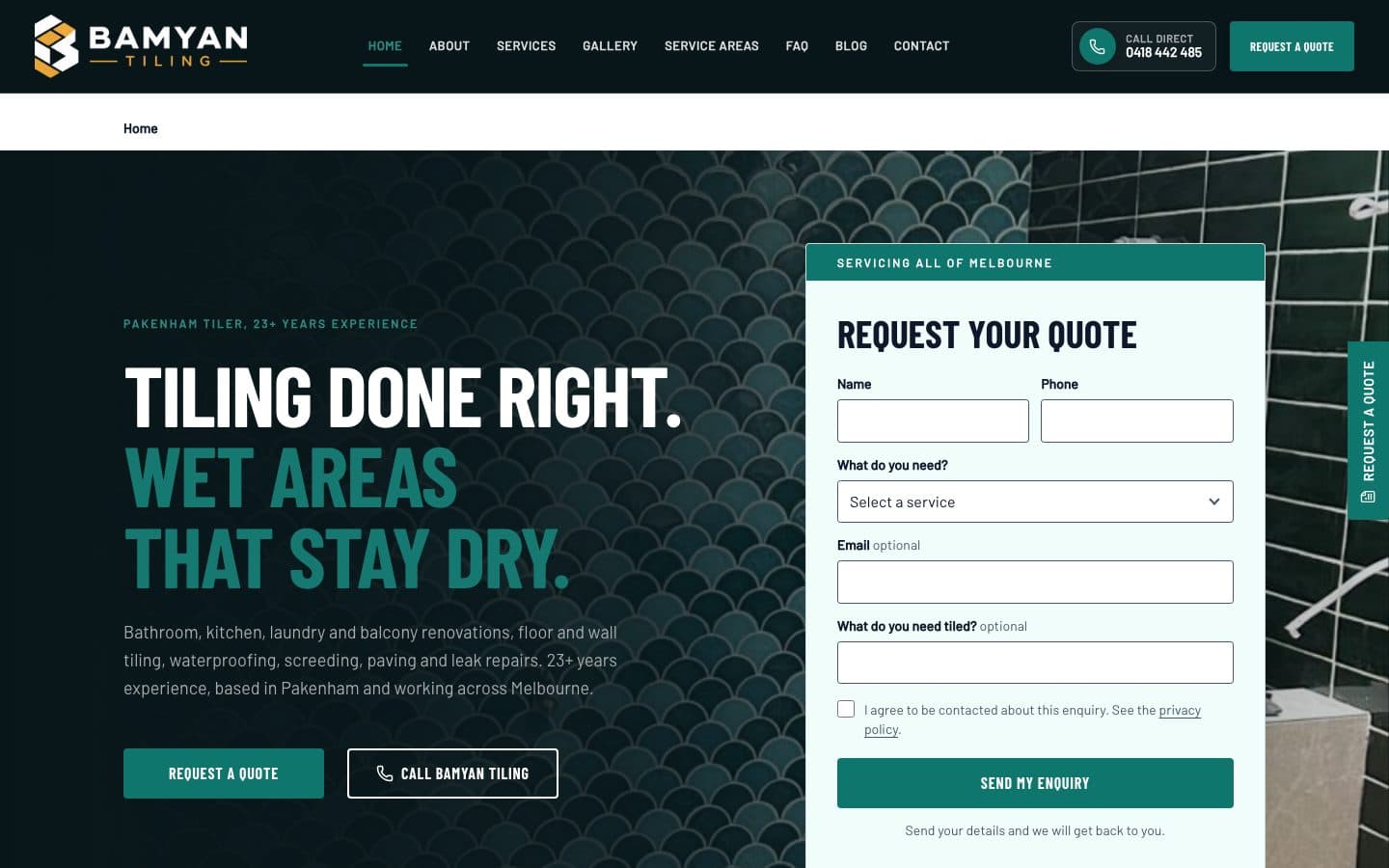 Bamyan Tiling website hero screenshot